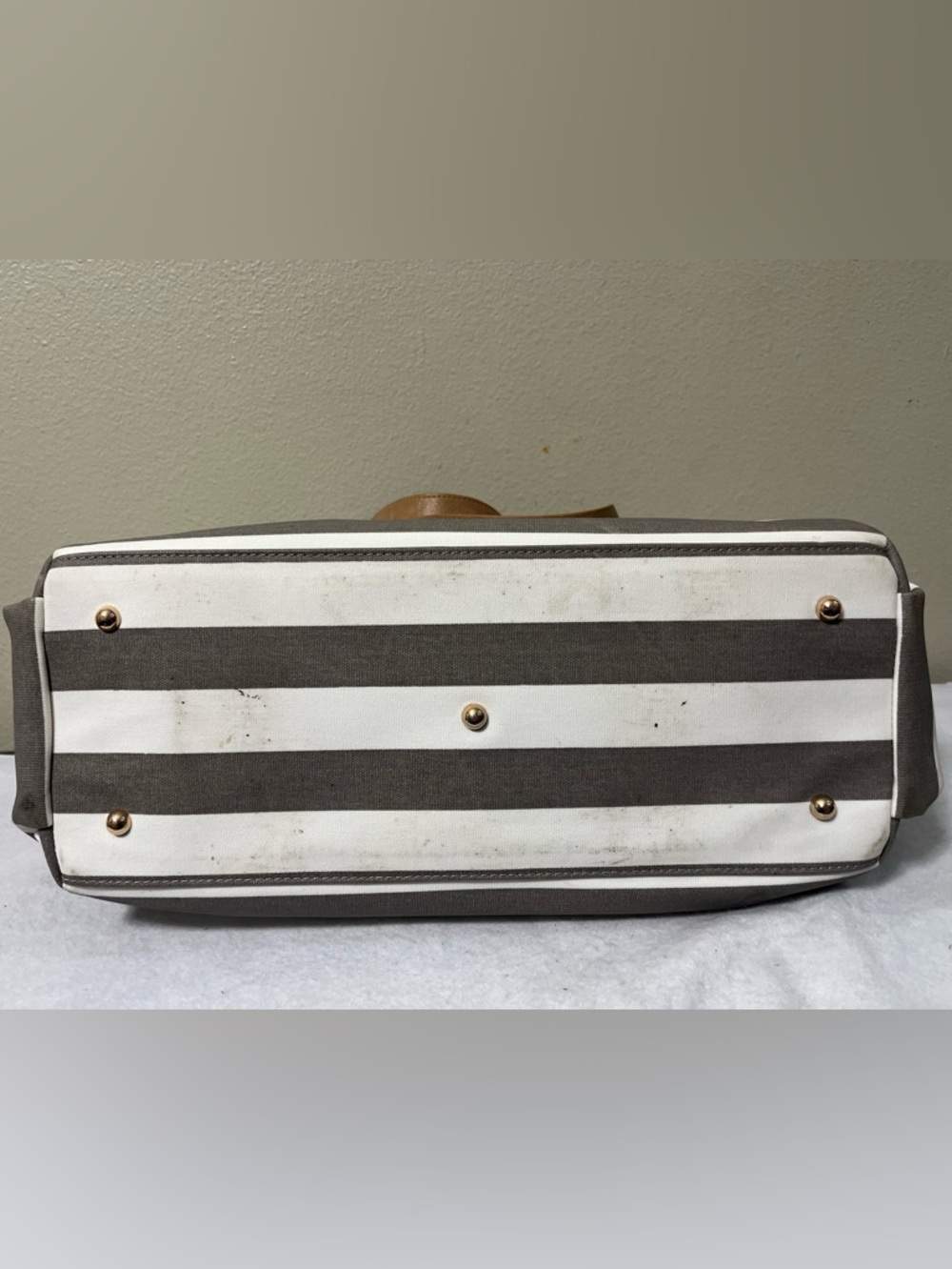 White Elm Aquila Tote Gray White Striped Canvas Diaper Work Bag Crossbody - Picture 10 of 16